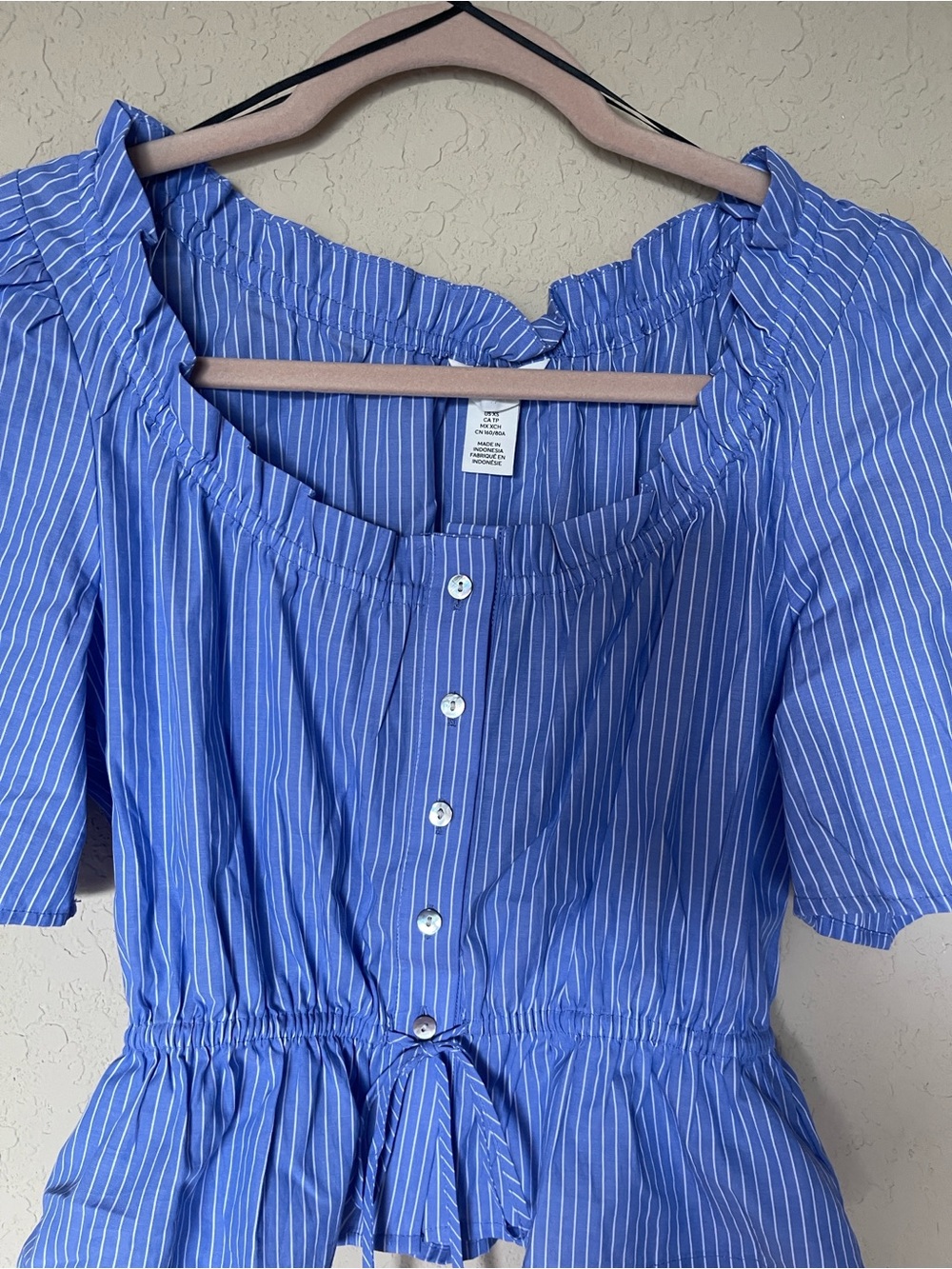 H&M Blue and White Striped Button-Front Midi Dress
